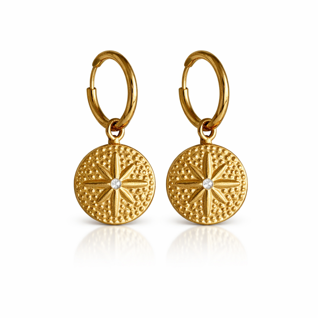 Gold Compass Drop Hoops
