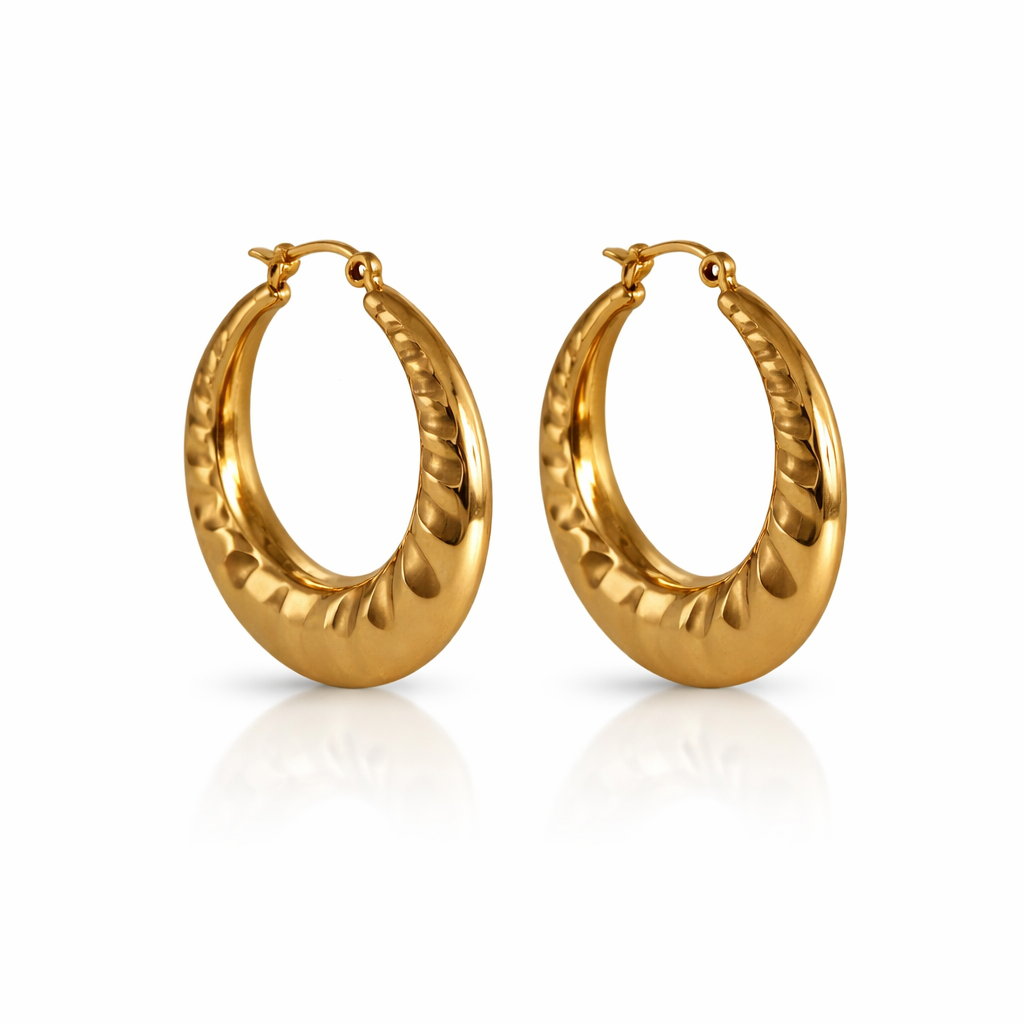 Gold Textured Drop Hoops