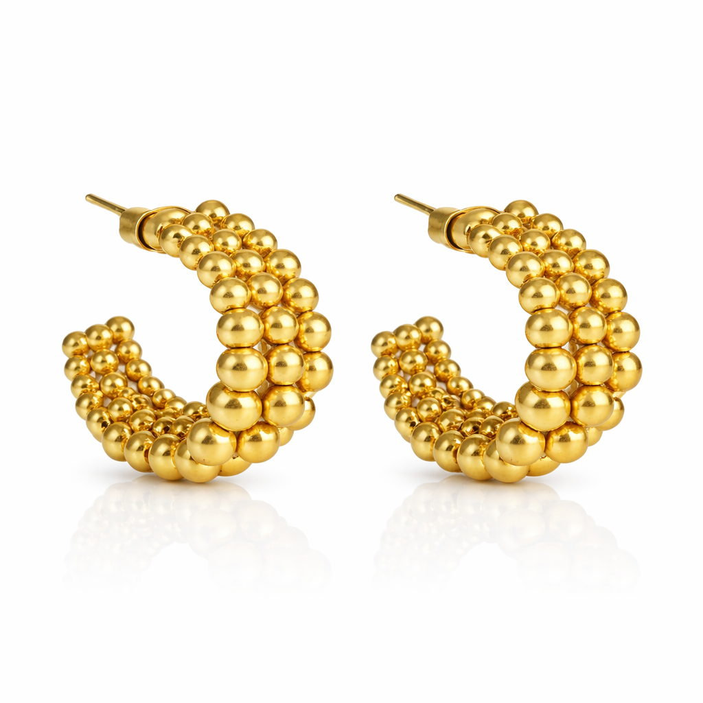 Gold Beaded Hoop Earrings