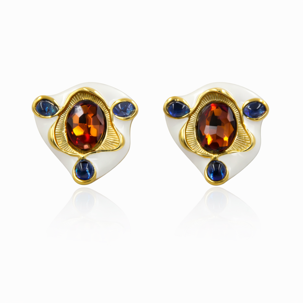Amber & Sapphire Stud Earrings