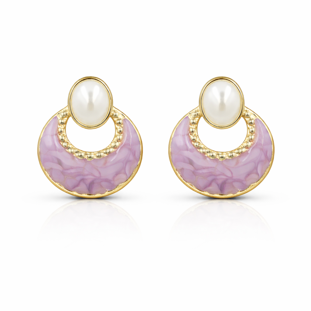 Lilac Pearl Drop Stud Earrings