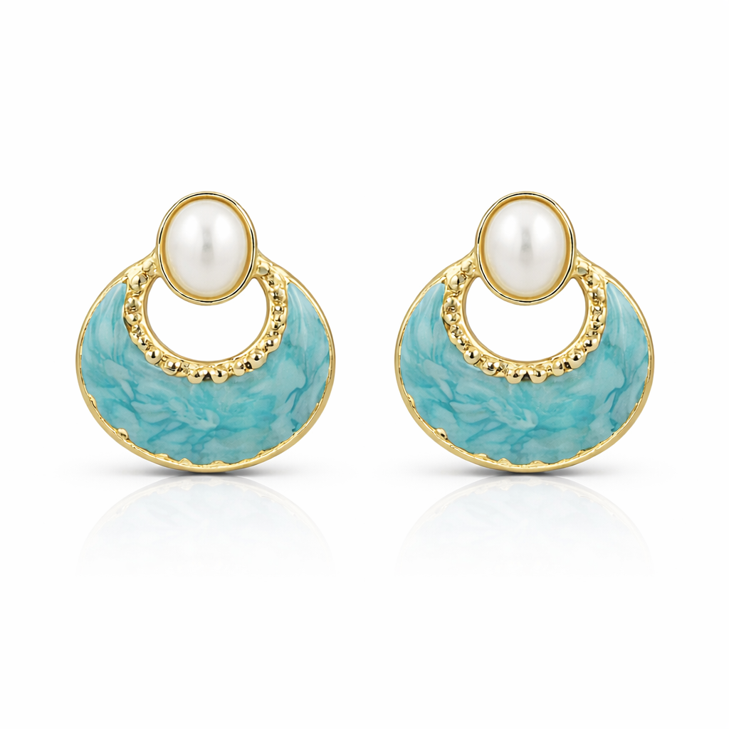 Turquoise Pearl Drop Stud Earrings
