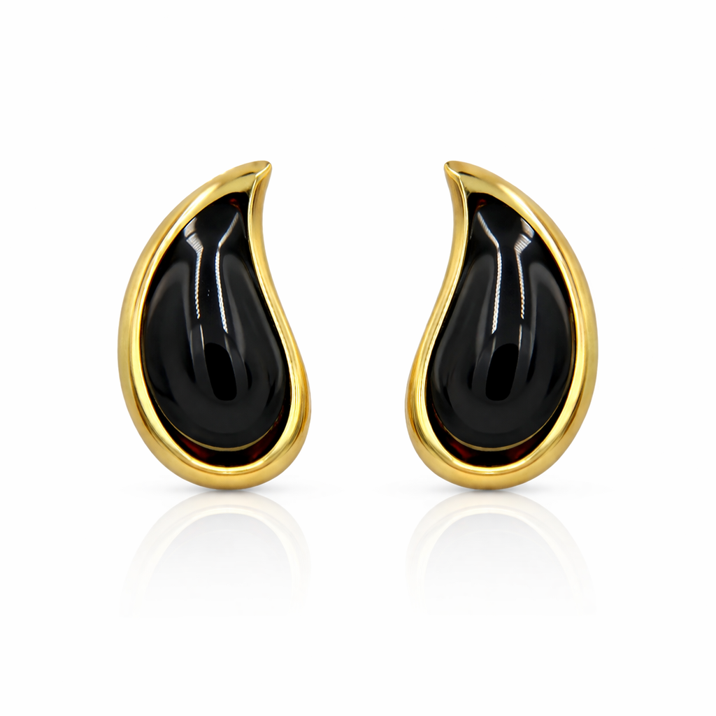 Noir Teardrop Gold Stud Earrings