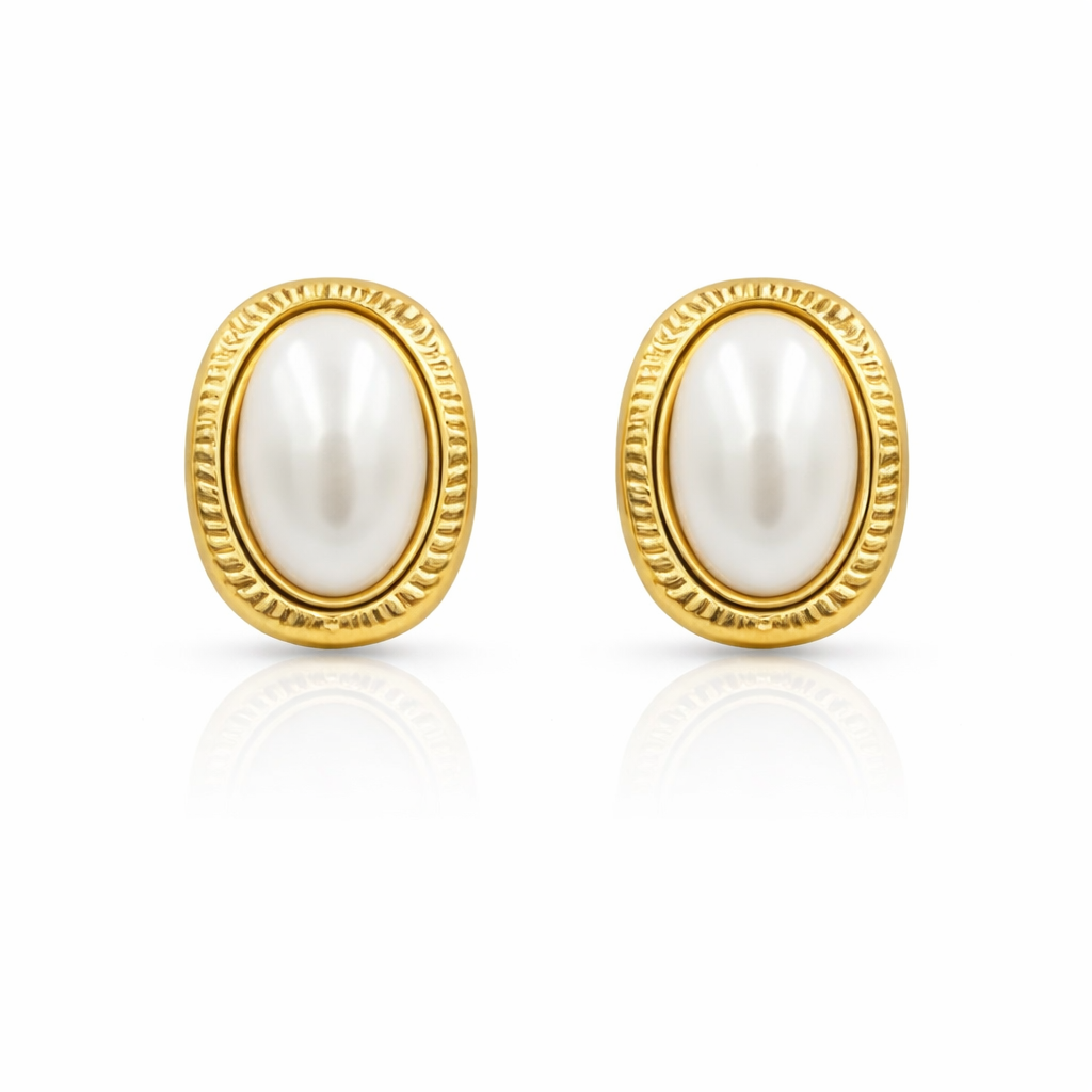 Oval Pearl Stud Earrings