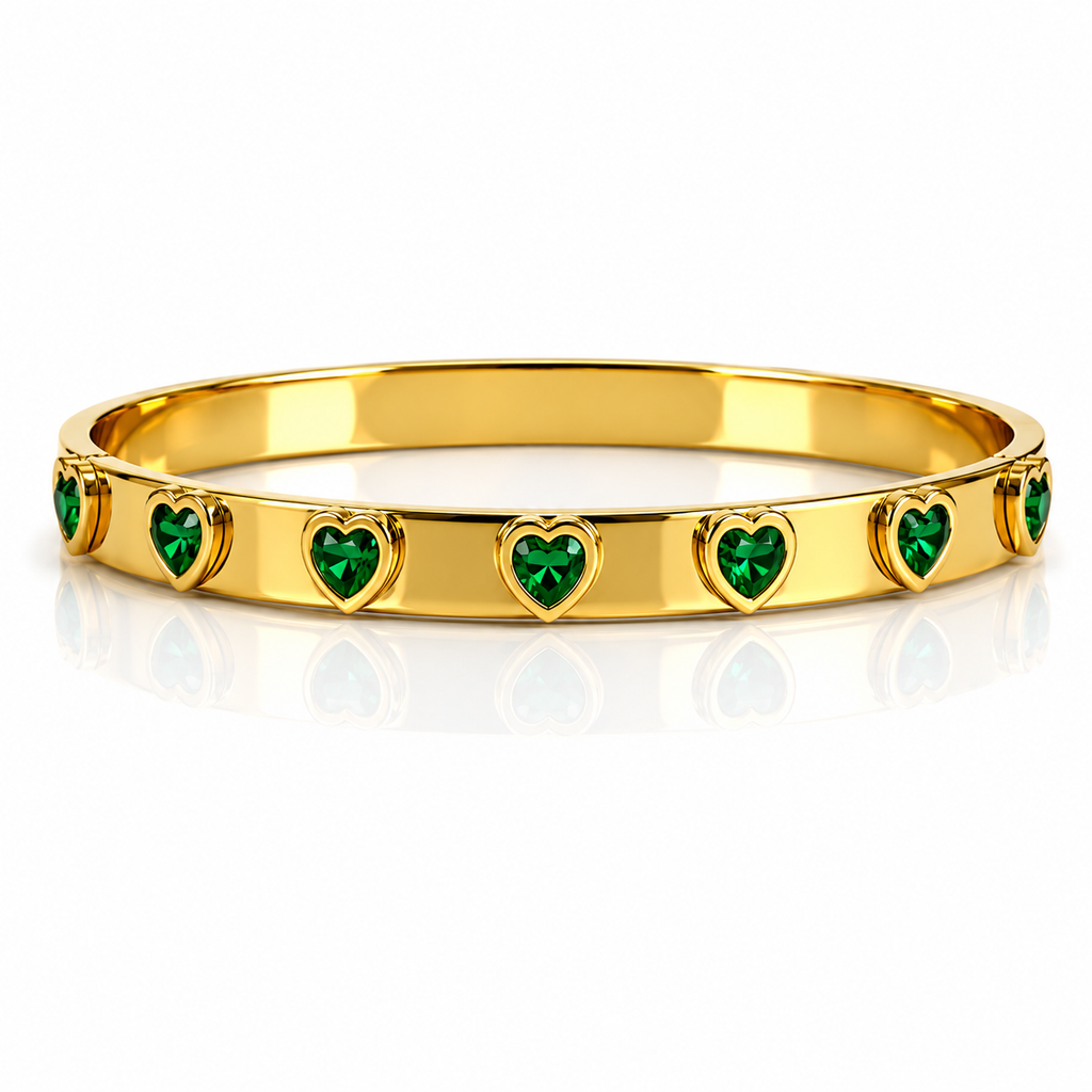 Belle Gold Emerald Heart Bangle