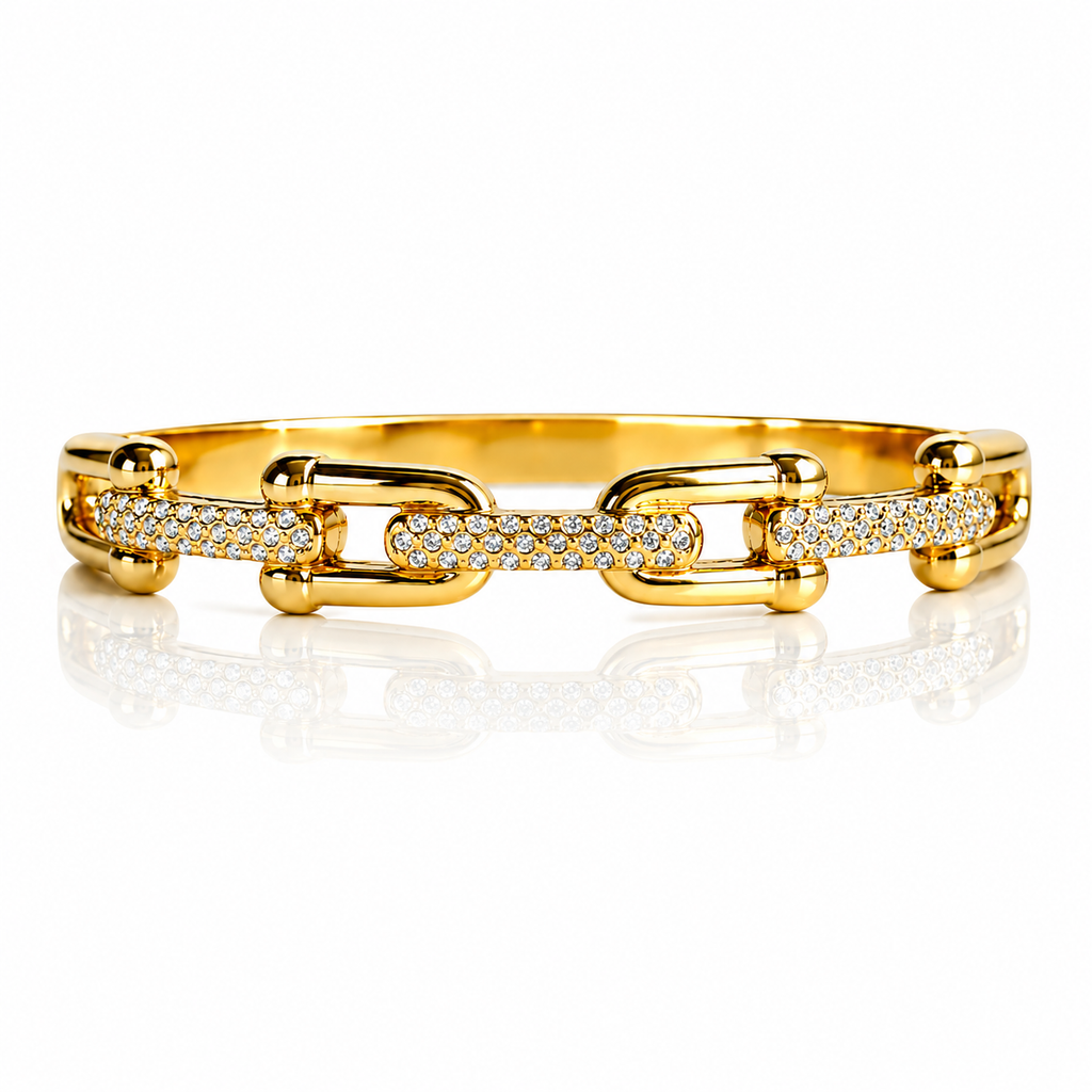 Gold Pavé Link Crystal Bangle
