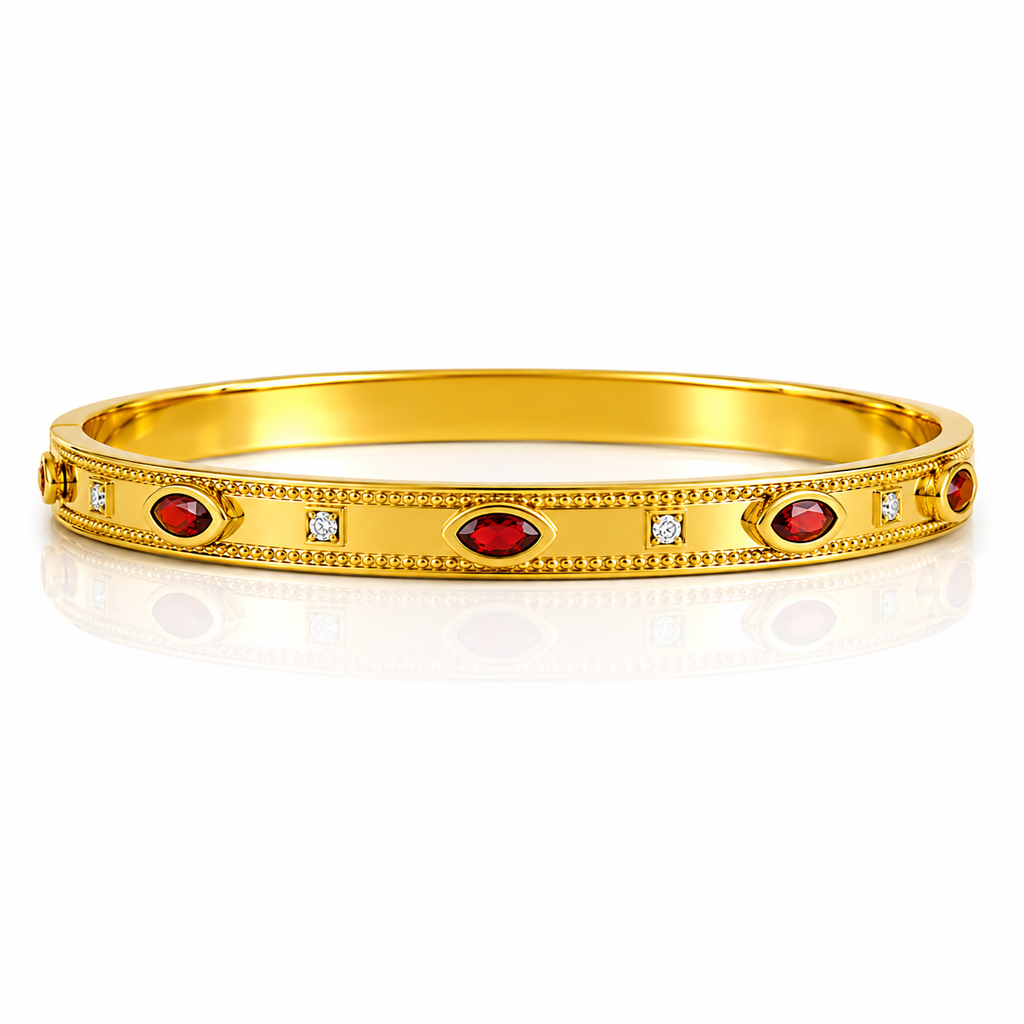Gold Ruby Evil Eye Crystal Bangle