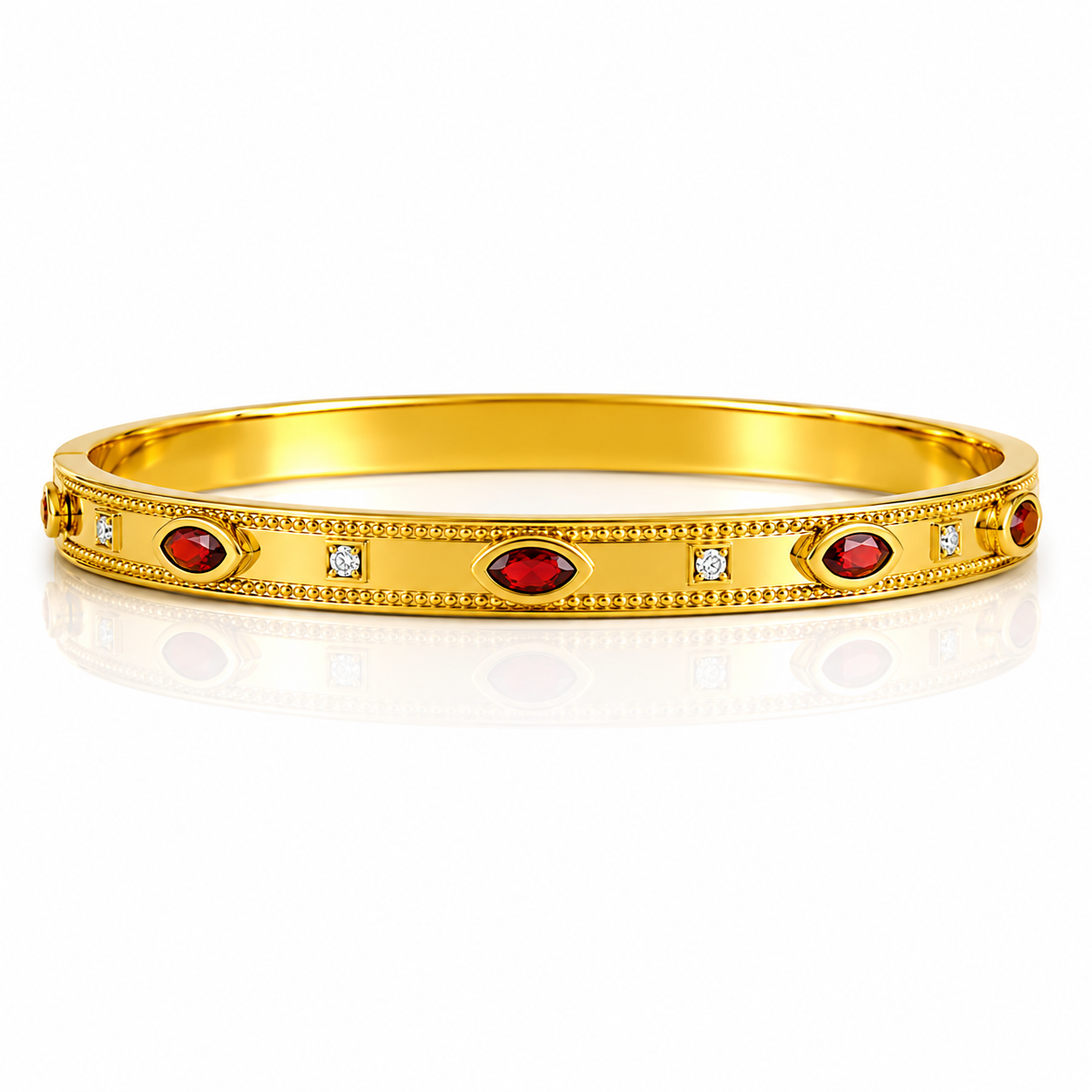 Gold Ruby Evil Eye Crystal Bangle