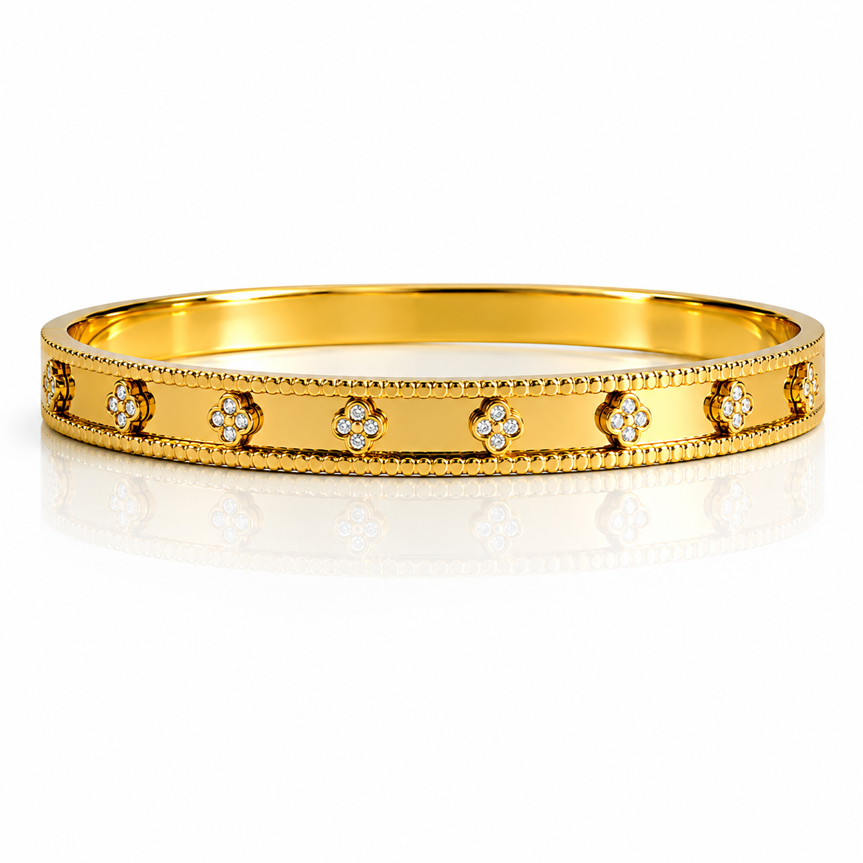 Gold Textured Floral Crystal Bangle