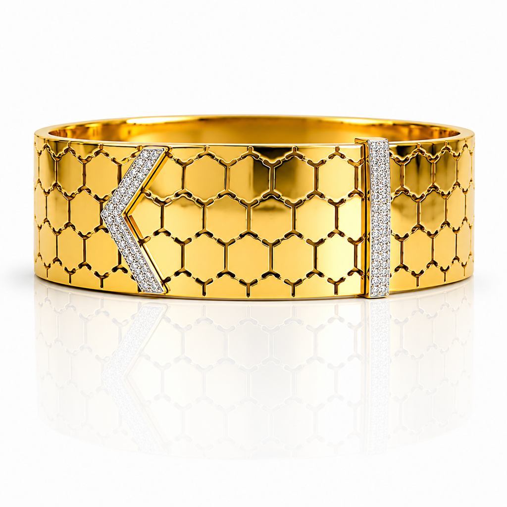 Gold Honeycomb Crystal Statement Bangle