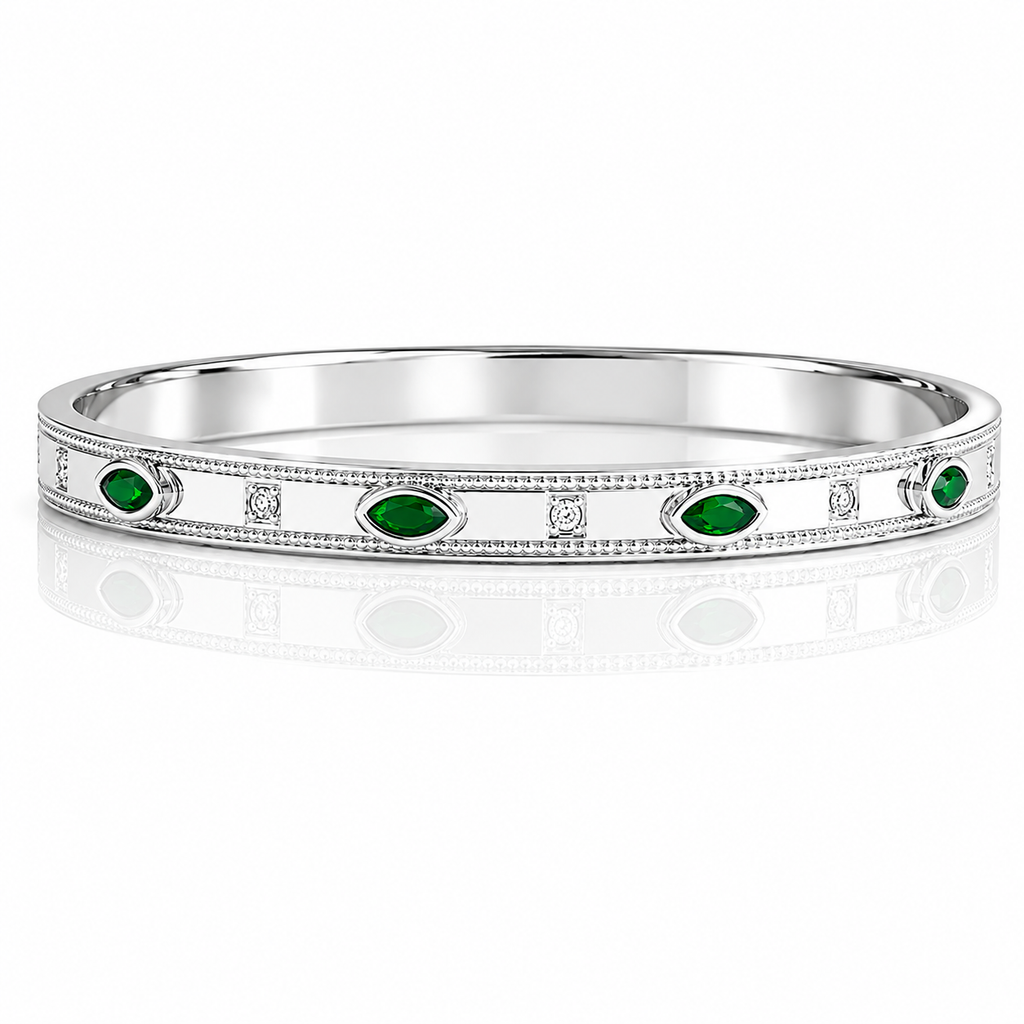 Silver Emerald Evil Eye Crystal Bangle
