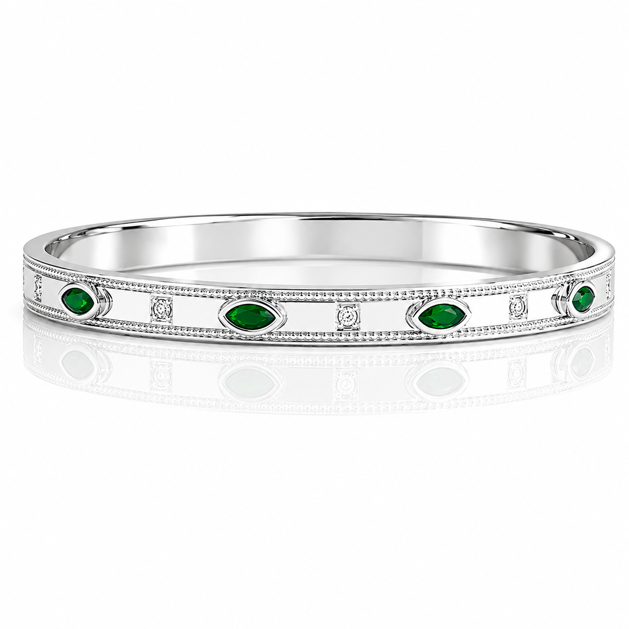 Silver Emerald Evil Eye Crystal Bangle