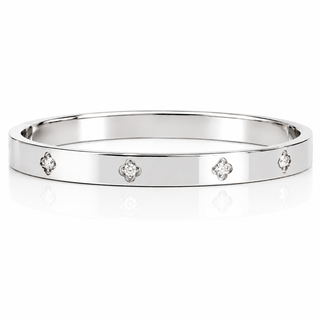 Silver Petal Crystal Bangle