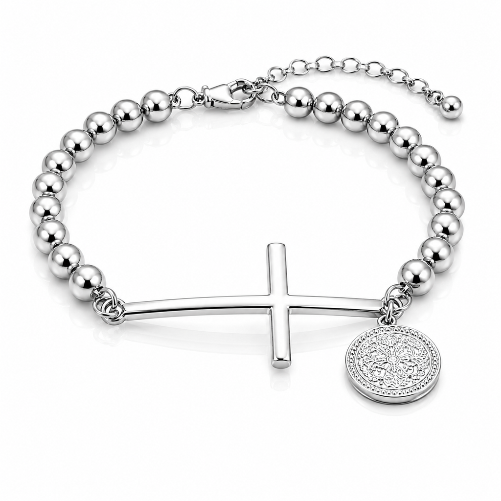 Medallion & Cross Beaded Bracelet