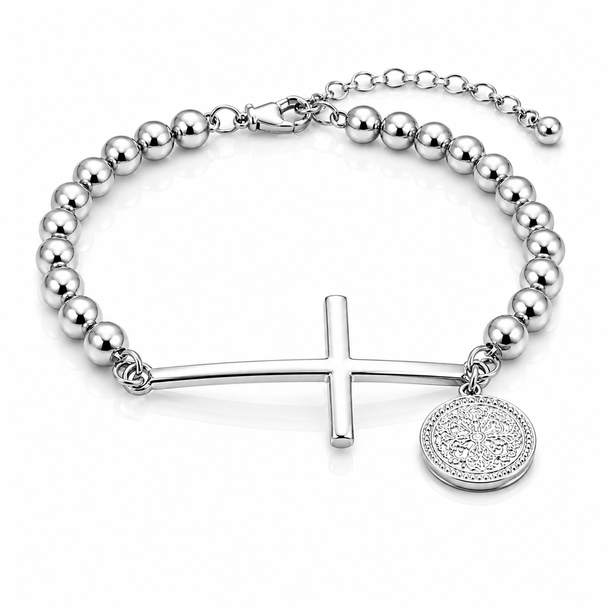 Medallion & Cross Beaded Bracelet