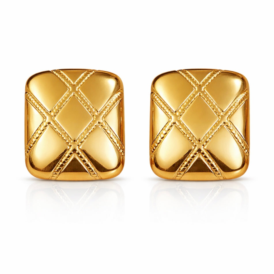 Gold Bold Square Stud Earrings