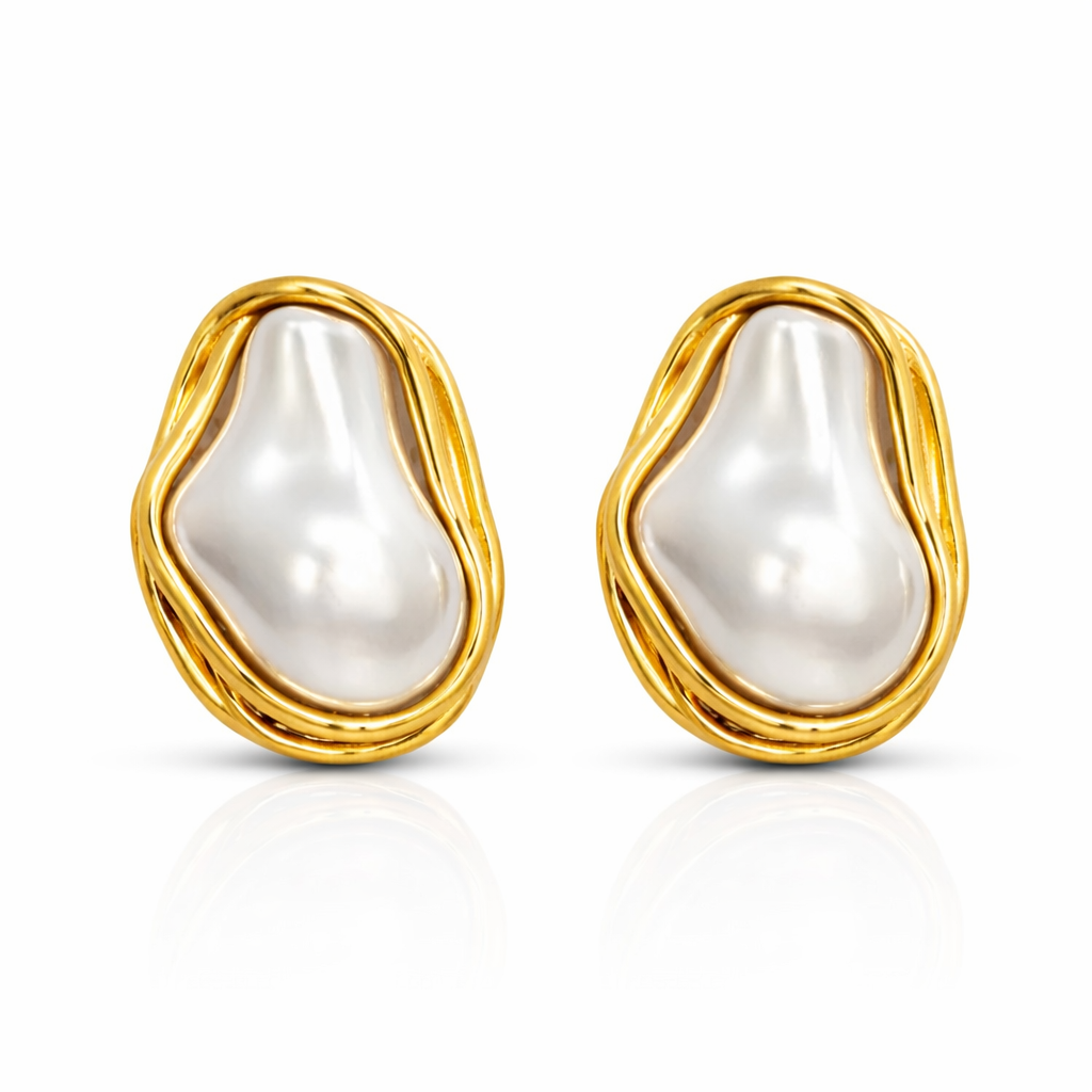 Gold Eclipse Pearl Frame Earrings