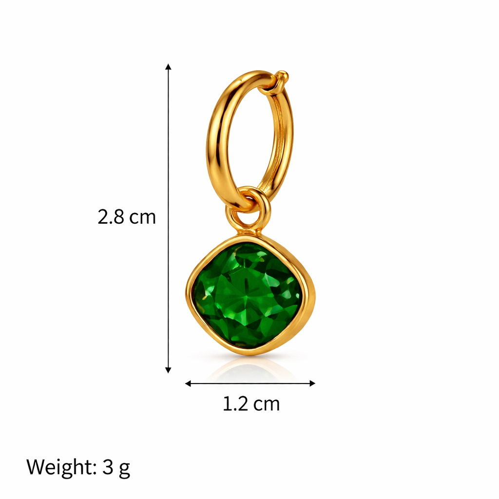 Gold Emerald Drop Hoop Earrings