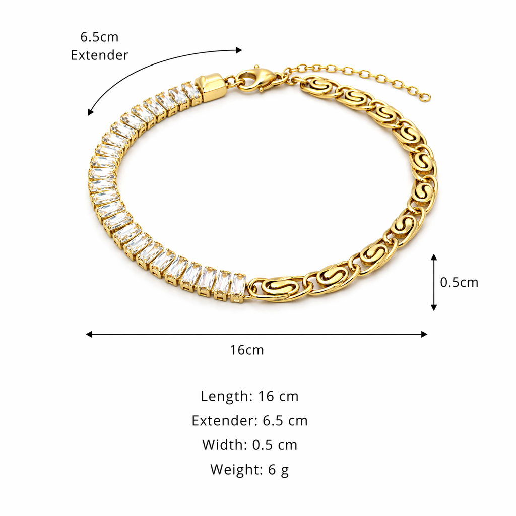 Half & Half Crystal Chain Bracelet