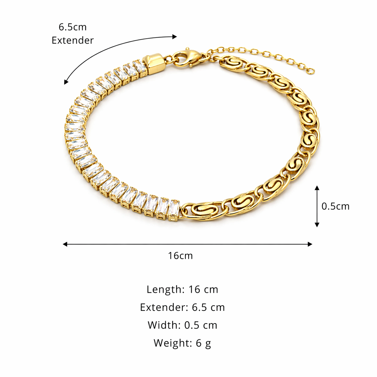 Half & Half Crystal Chain Bracelet