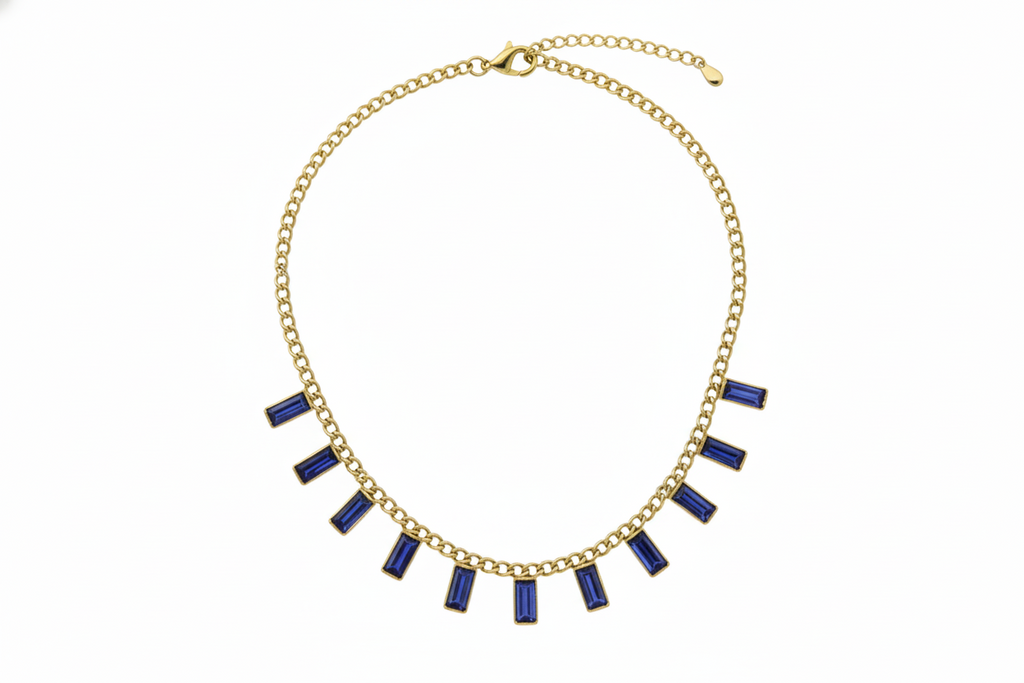 Deep Blue Baguette Necklace