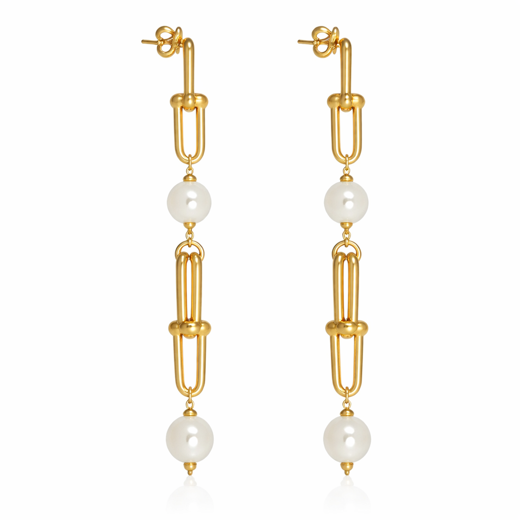Pearl Link Gold Drop Earrings
