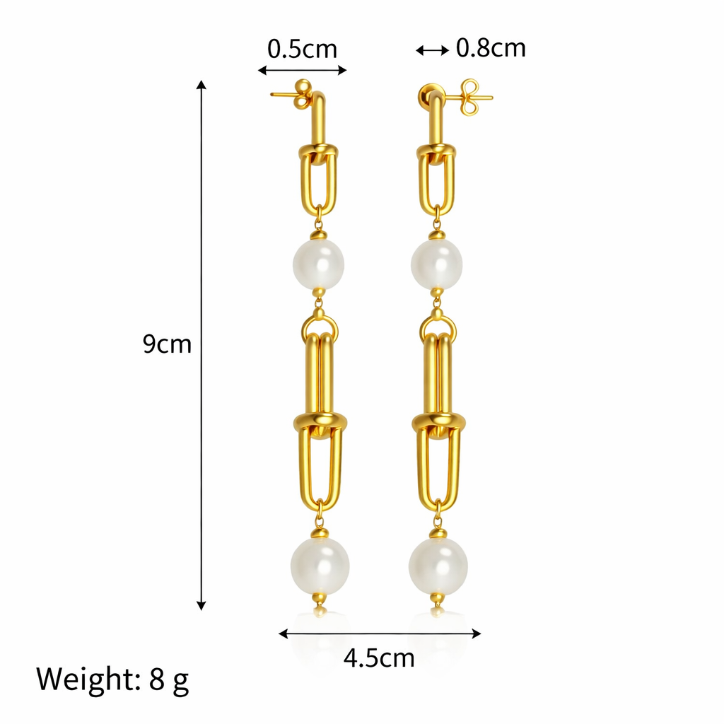 Pearl Link Gold Drop Earrings
