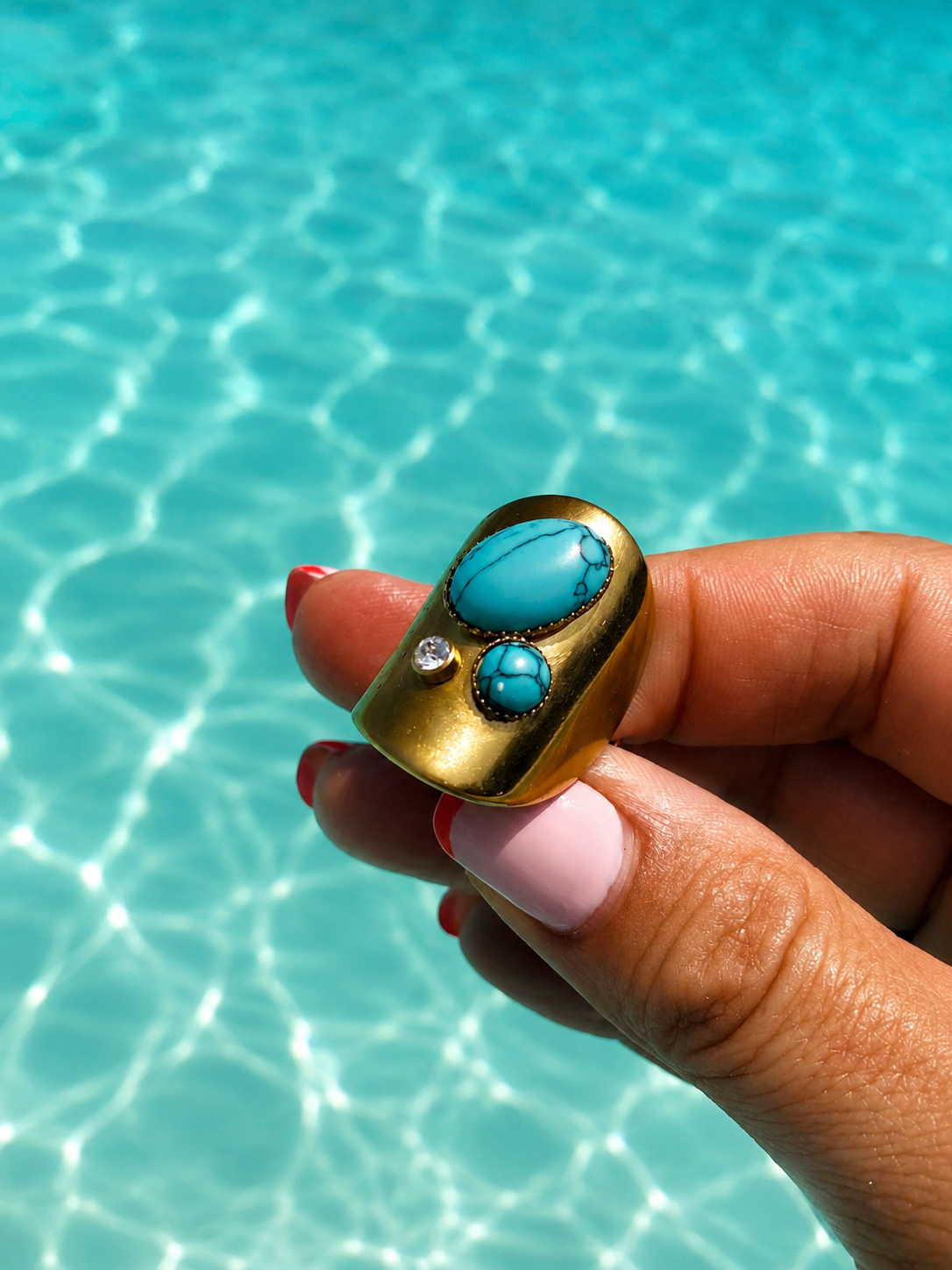 Sunkis Azura Adjustable Gold Statement Ring Waterproof
