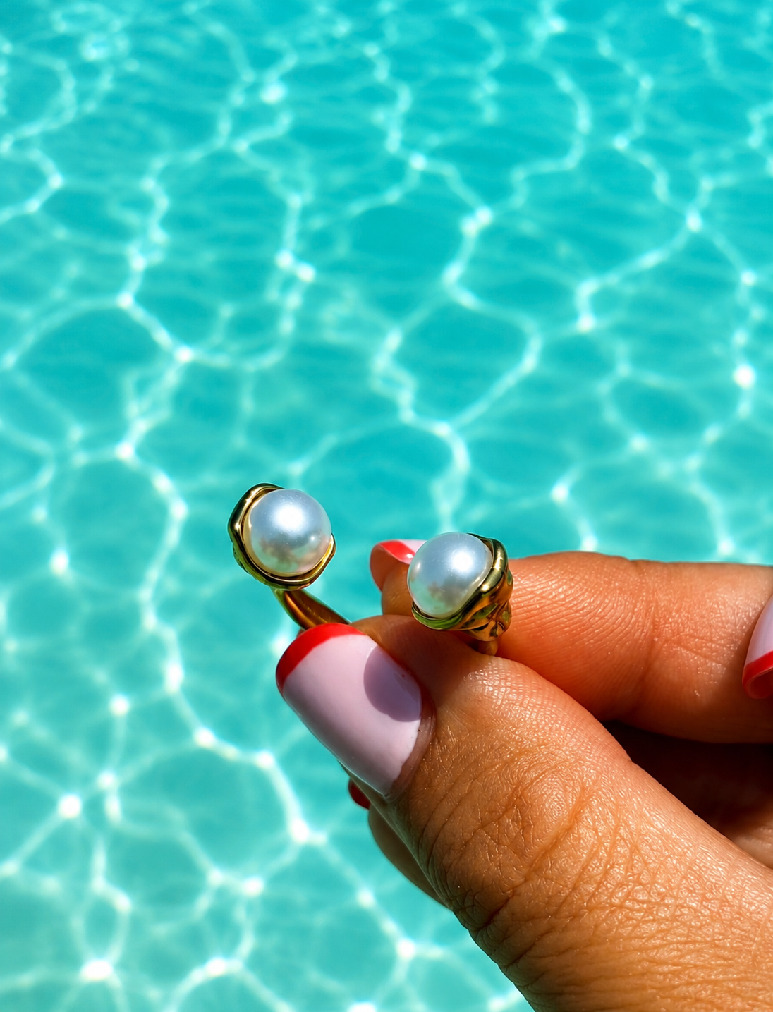 Sunkis Lucera Gold Pearl Adjustable Ring Waterproof