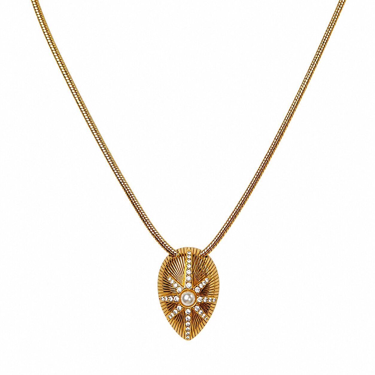 Sunkis Sunburst Pearl Snake Chain Pendant Necklace Waterproof