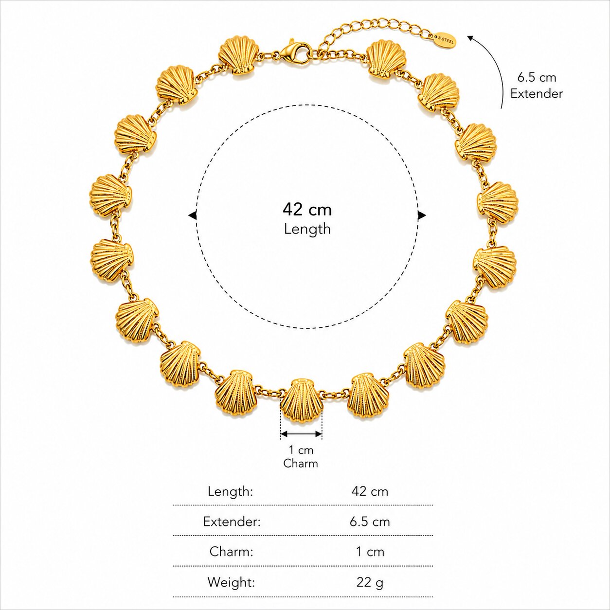 Sunkis Tropea Scallop Shell Everyday Statement Necklace Waterproof