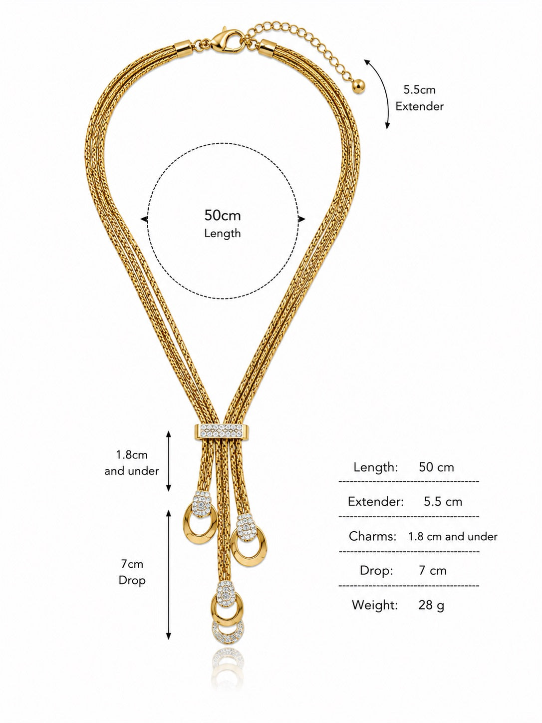 Sunkis Amara Everyday Triple Rope Chain Statement Necklace Waterproof
