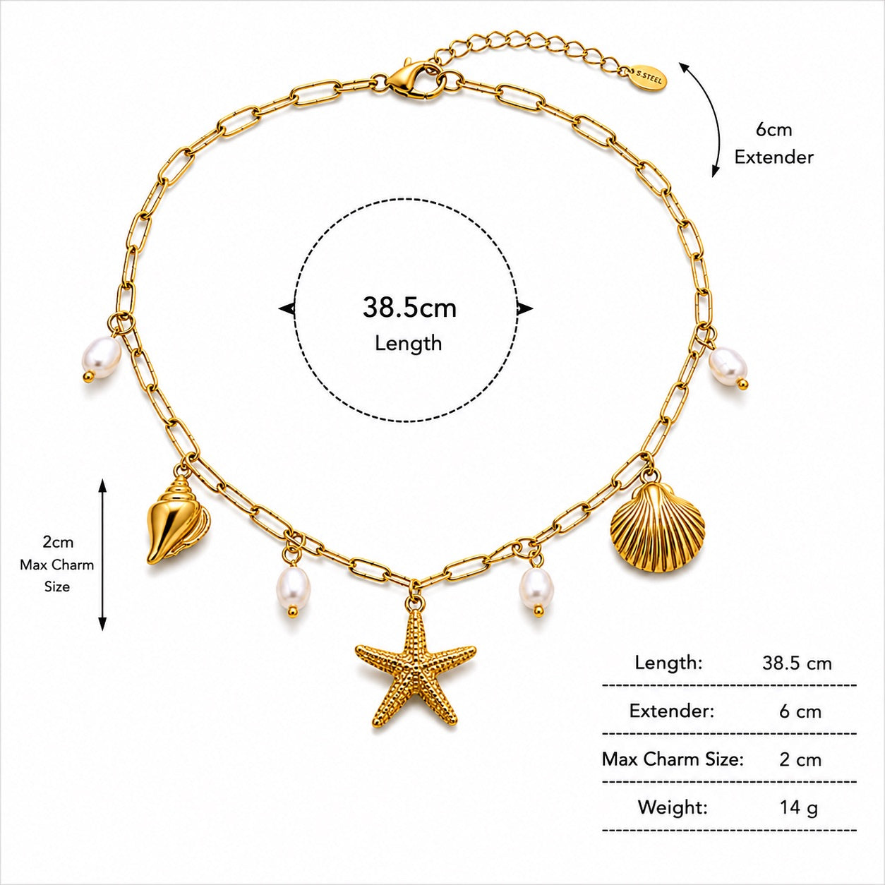 Sunkis Aurelia Gold Charm Link Chain Necklace Waterproof