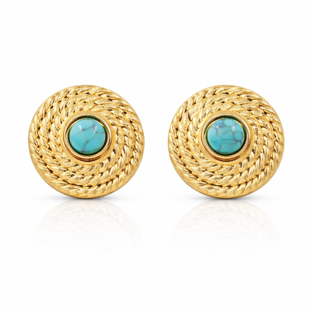 Sunkis Bellarosa Classic Turquoise Gold Earrings Hypoallergenic