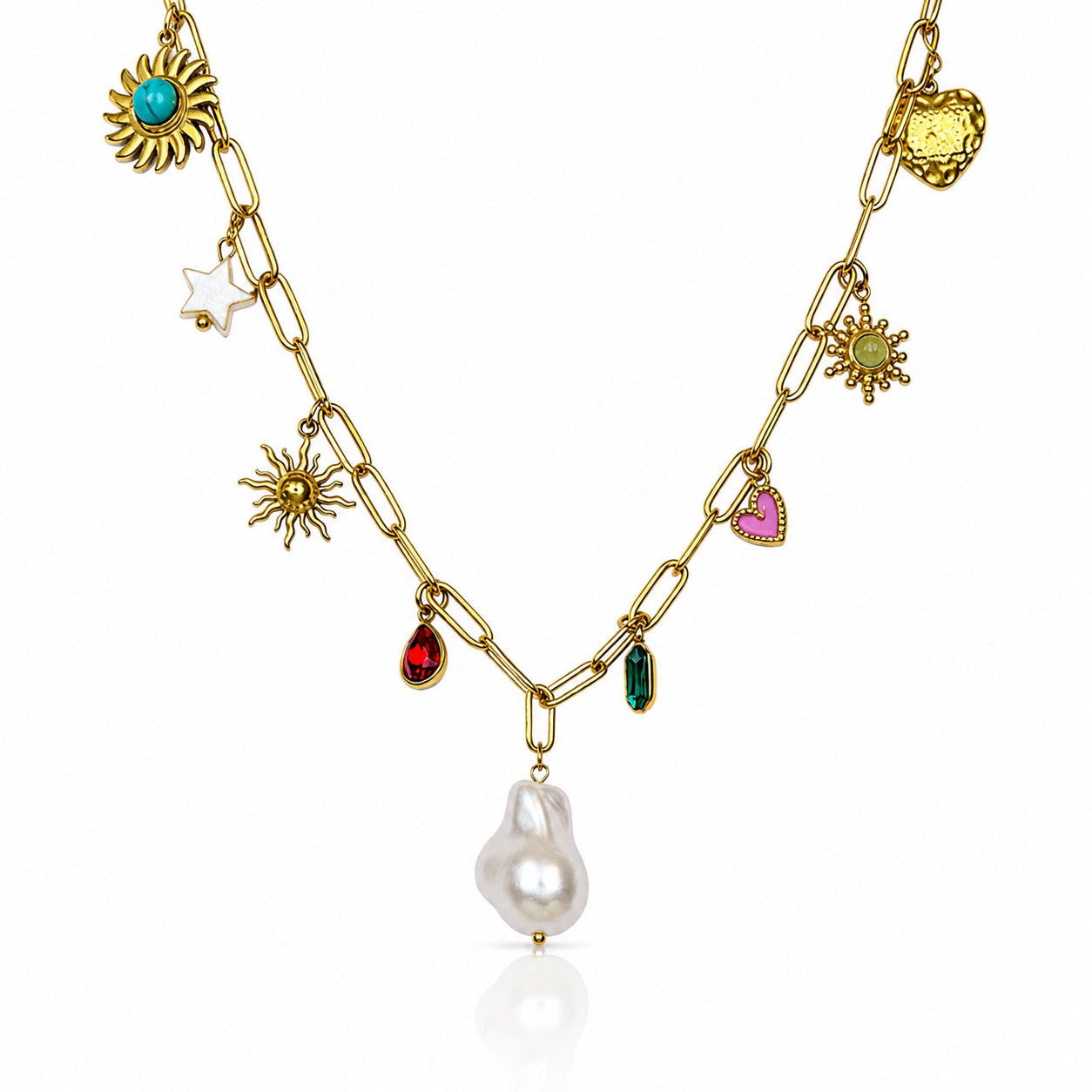Sunkis Calypso Gold Charm Link Chain Necklace Waterproof