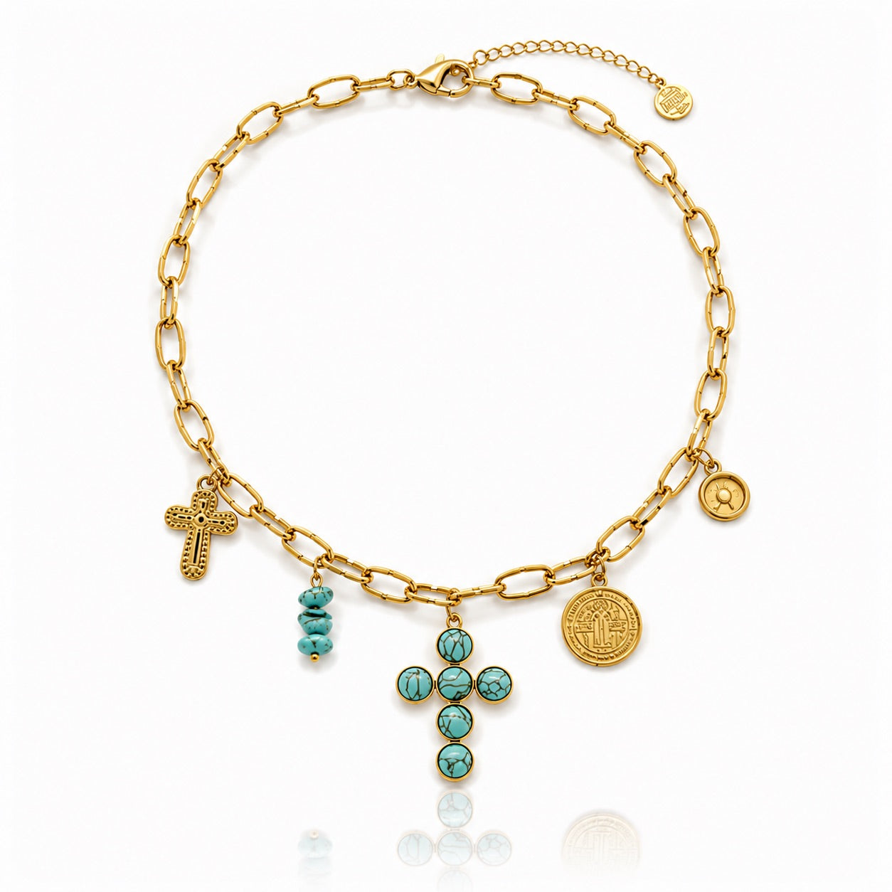 Sunkis Cielo Gold Cross Charm Link Chain Necklace Waterproof