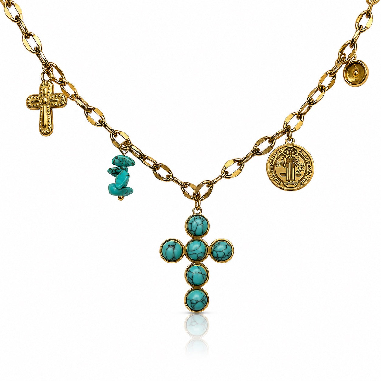 Sunkis Cielo Gold Cross Charm Link Chain Necklace Waterproof