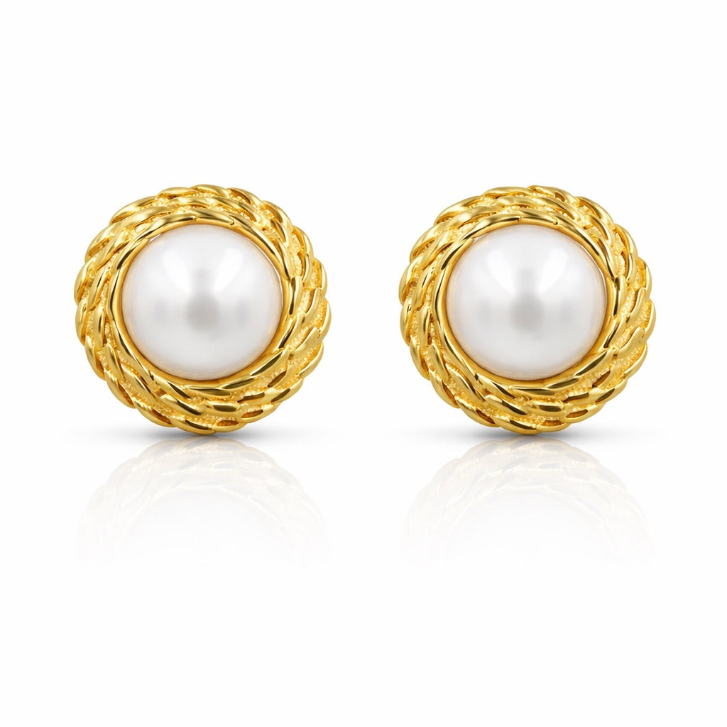 Sunkis Coco Classic Pearl Gold Earrings Hypoallergenic