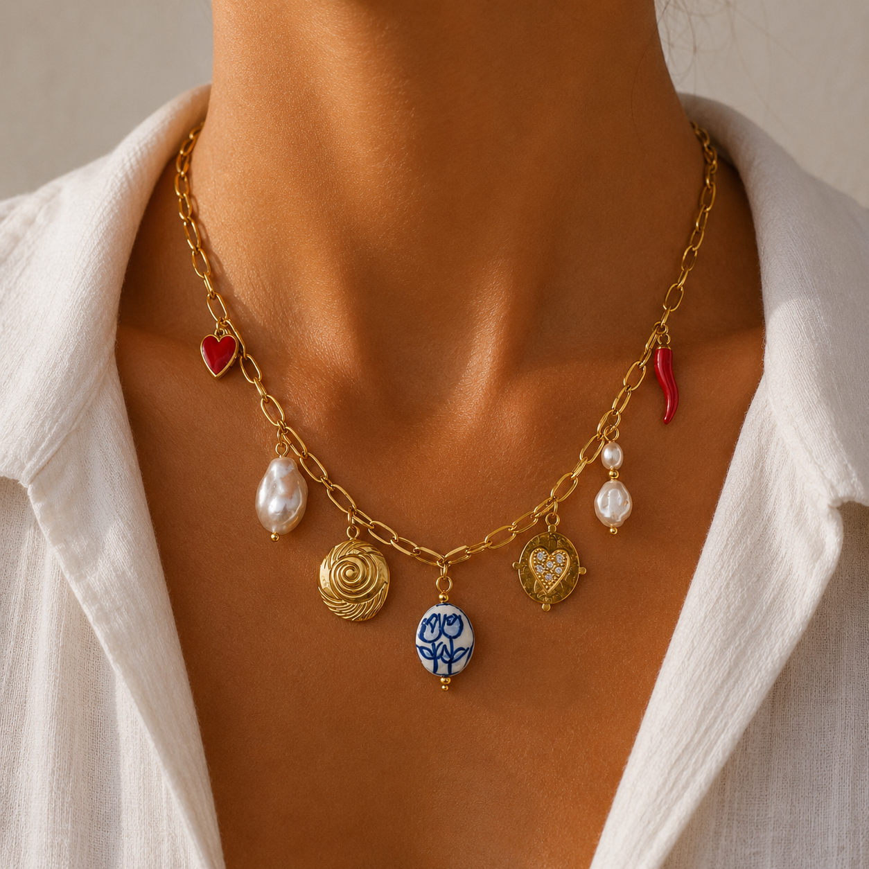 Sunkis Costa Gold Charm Link Chain Necklace Waterproof