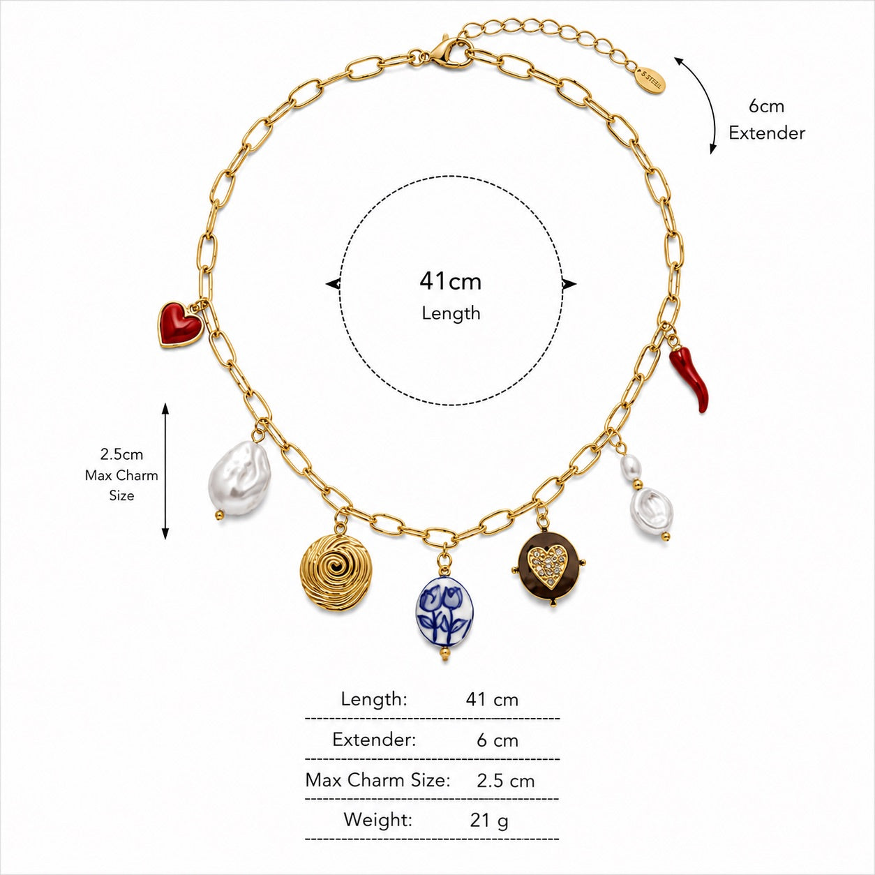 Sunkis Costa Gold Charm Link Chain Necklace Waterproof