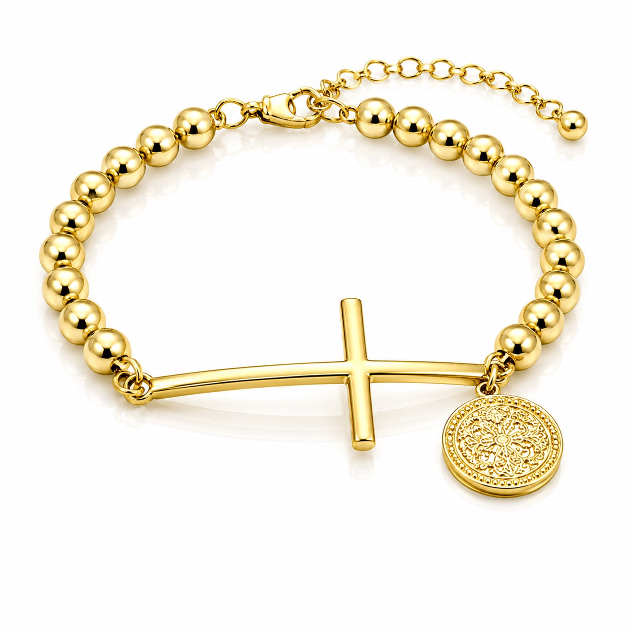 Sunkis Cross Gold Beaded Bracelet Hypoallergenic
