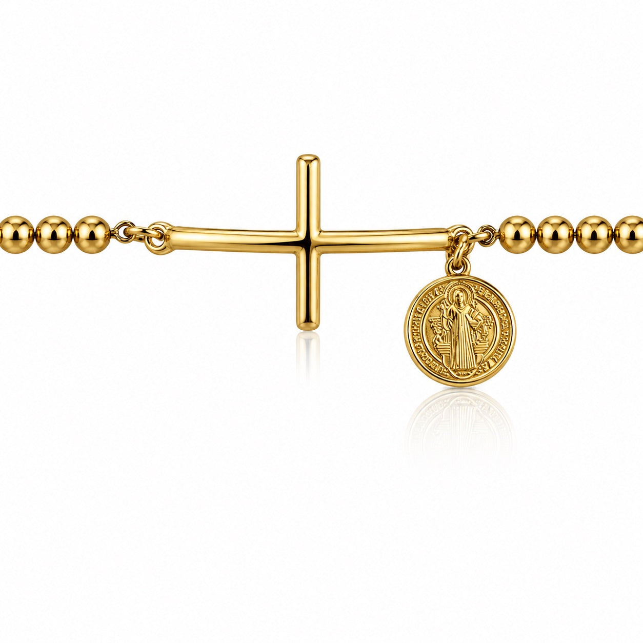Sunkis Cross Gold Beaded Bracelet Hypoallergenic