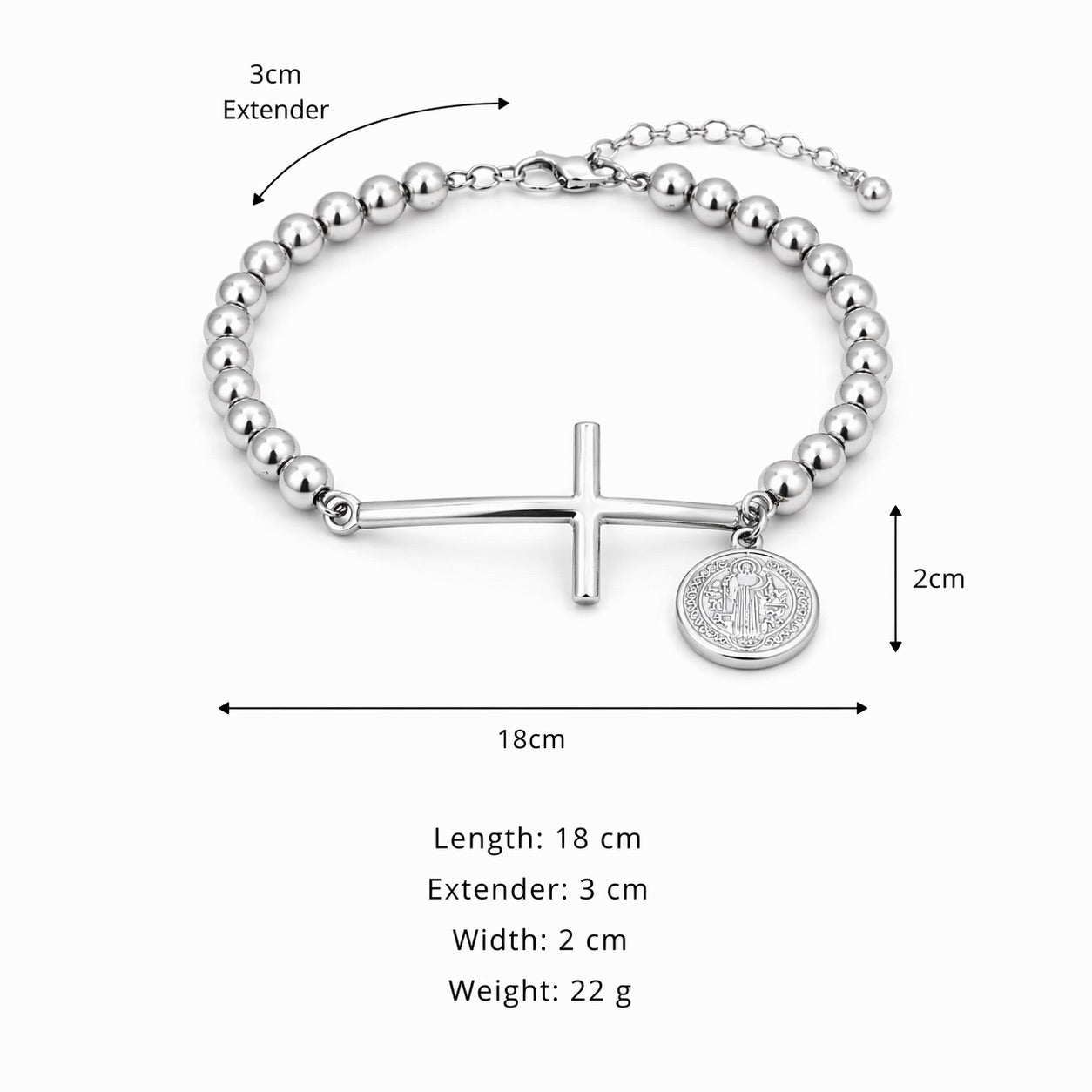Sunkis Cross Sliver Beaded Bracelet Hypoallergenic
