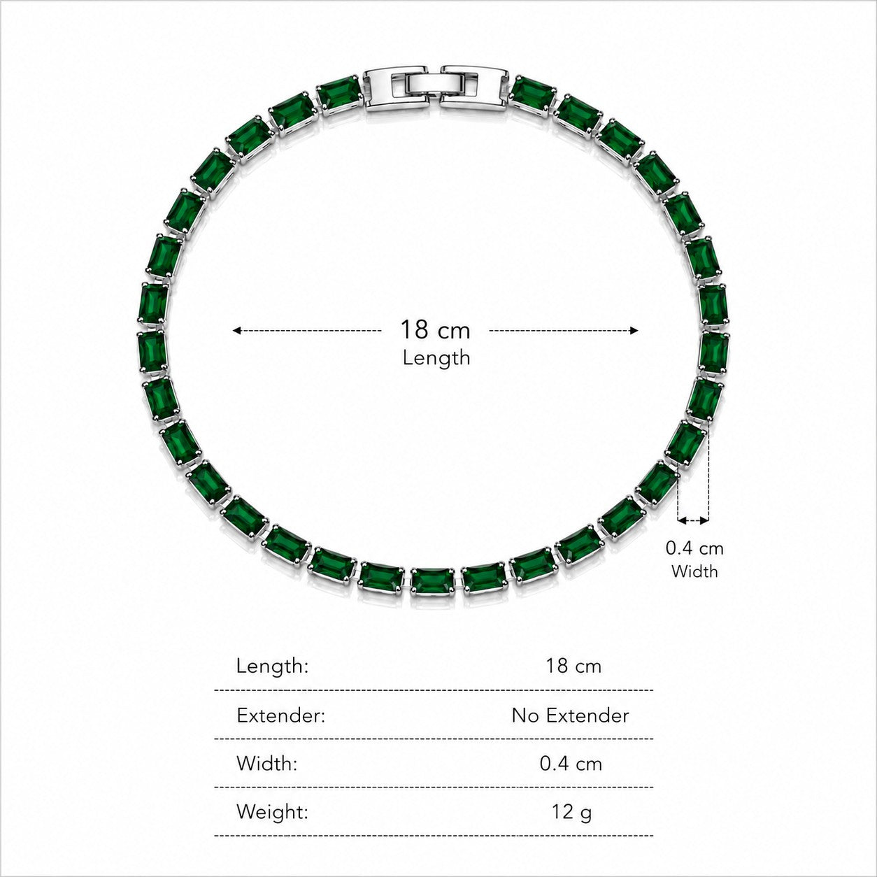 Sunkis Emerald Silver Tennis Bracelet Hypoallergenic