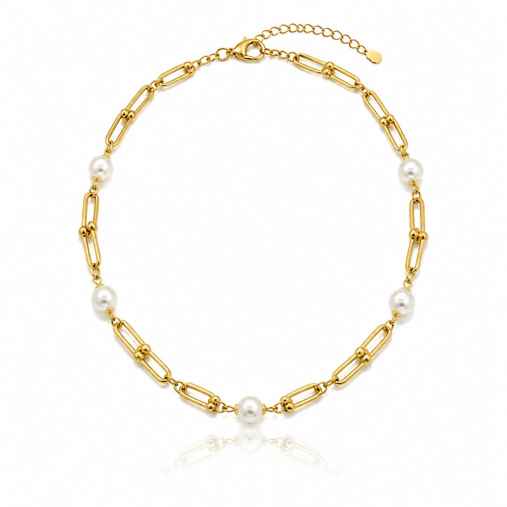 Sunkis Monaco Gold Pearl Link Chain Necklace Waterproof