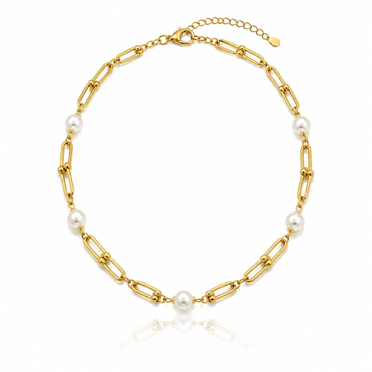Sunkis Monaco Gold Pearl Link Chain Necklace Waterproof