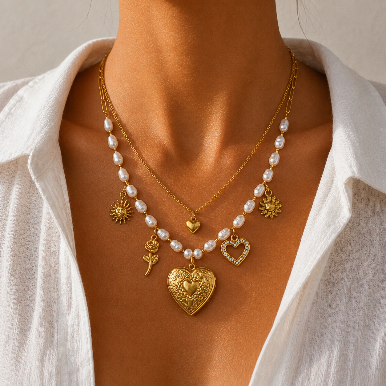 Sunkis Lipari Double Layer Charm Locket Necklace Waterproof