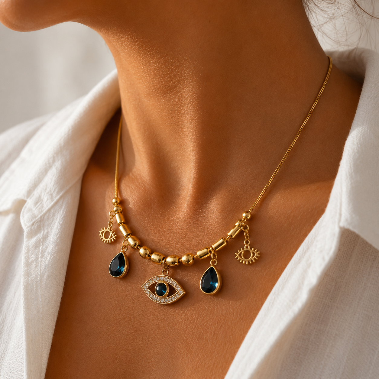 Sunkis Lyra Gold Charm Snake Chain Necklace Waterproof