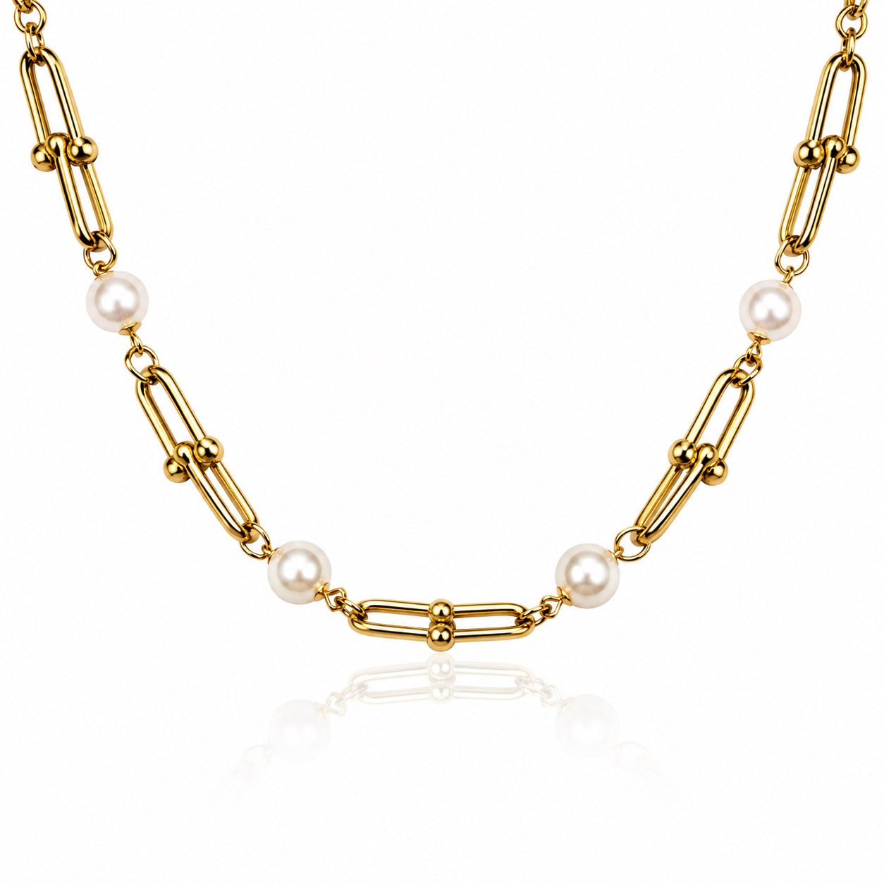 Sunkis Monaco Gold Pearl Link Chain Necklace Waterproof