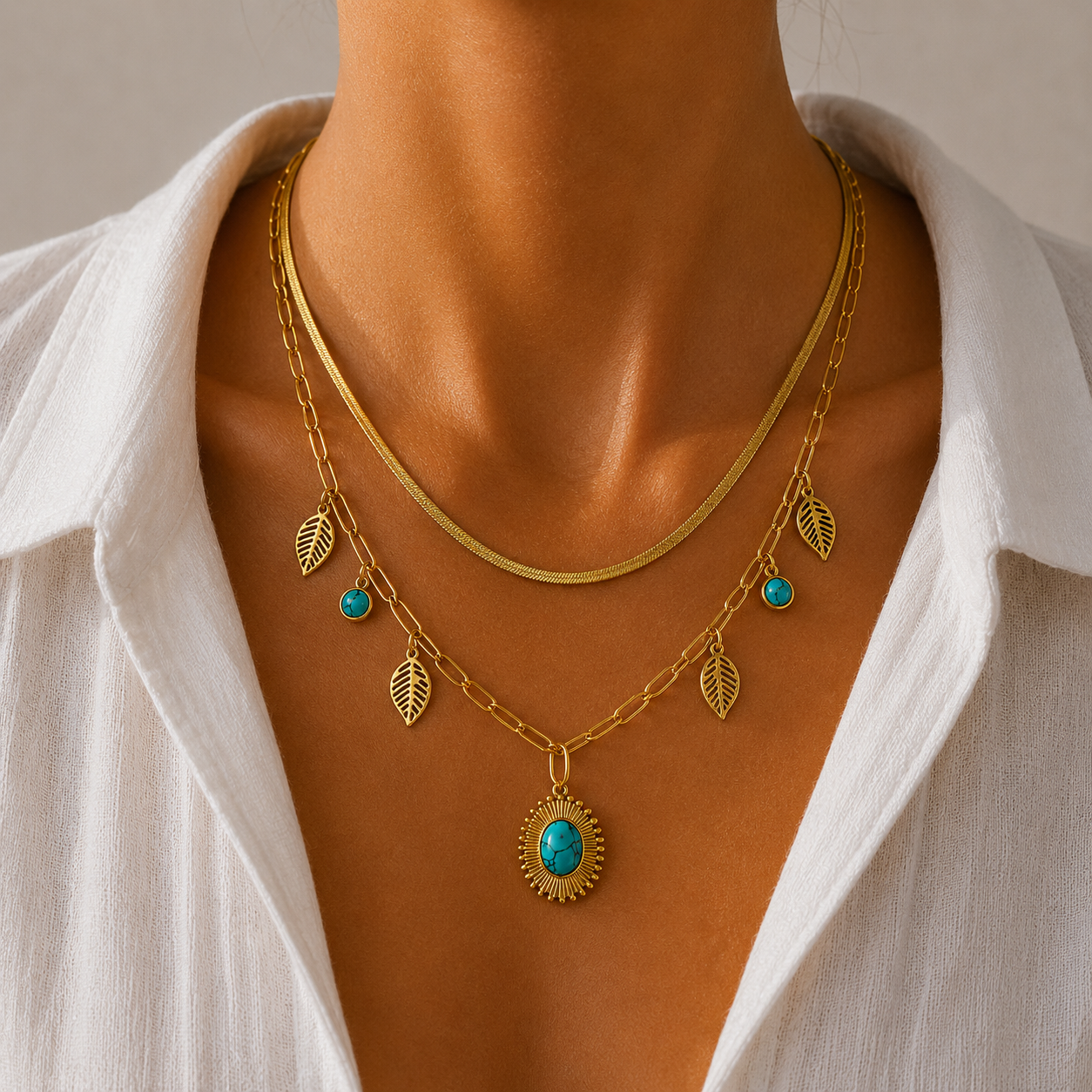 Sunkis Neve Double Layer Gold Necklace Waterproof